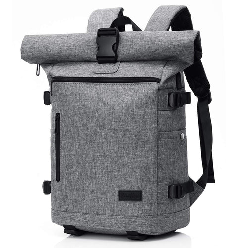 Rolltop Rucksack 17 Zoll Laptopfach USB Anschluss wasserabweisend grau