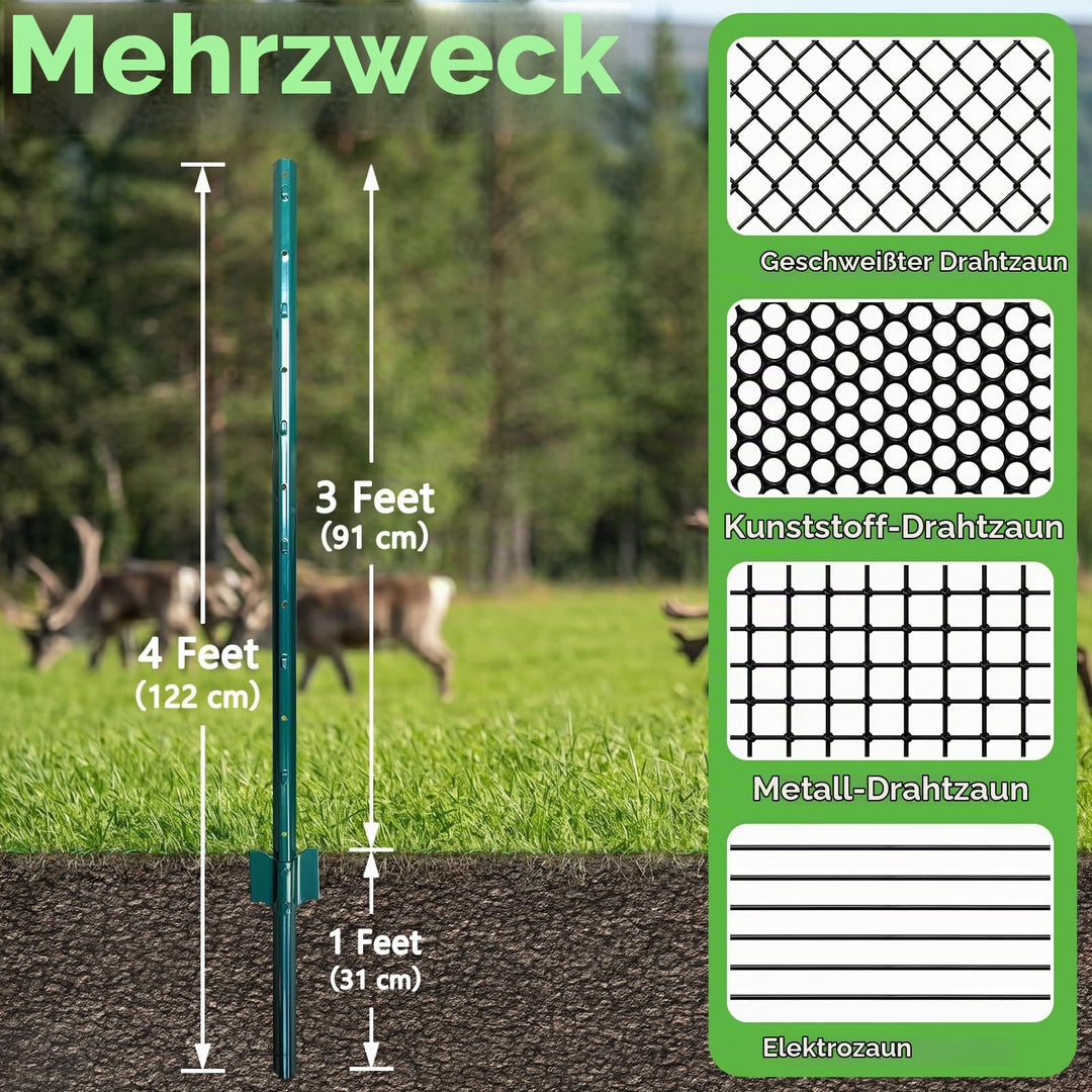 Zaunpfosten U-Profil verzinkter Stahl 121 cm, 10er-Set grün - Bild 3