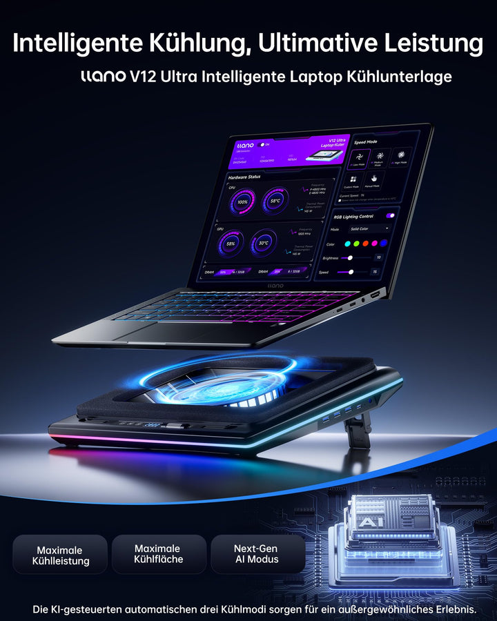 Laptop Kühlpad 15–19 Zoll mit Turbolüfter, RGB und 3x USB 3.0 - Bild 2