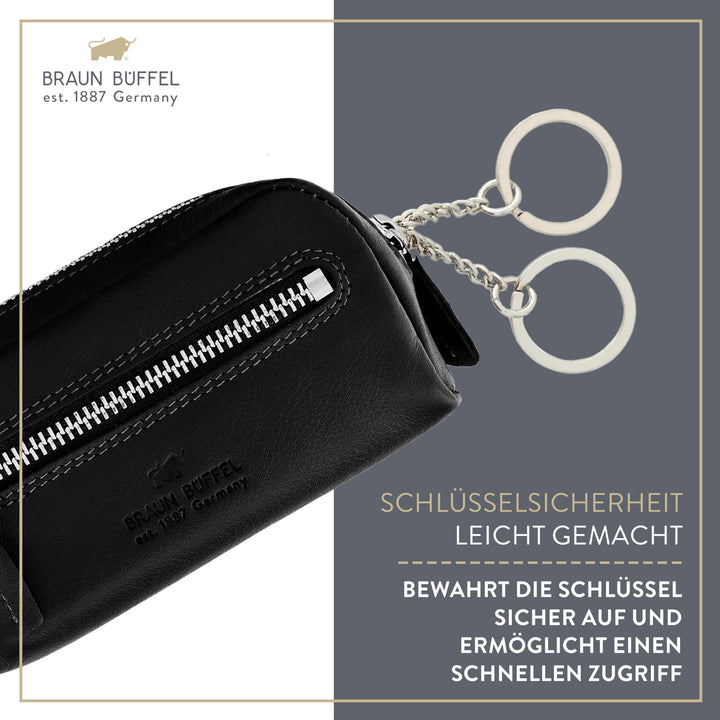 Schlüsseletui Rindsleder mit Reissverschluss 2 Ringe 11x6x3cm - Bild 7