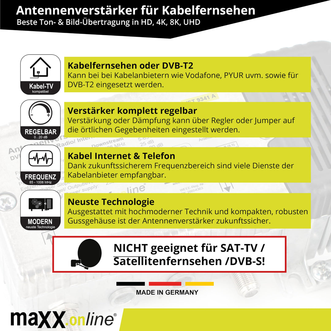 Antennenverstärker Kabelfernsehen DVB-C/T2 33 dB 85–1006 MHz - Bild 2