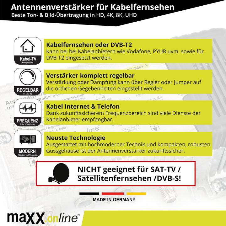 Antennenverstärker Kabelfernsehen DVB-C/T2 33 dB 85–1006 MHz - Bild 2