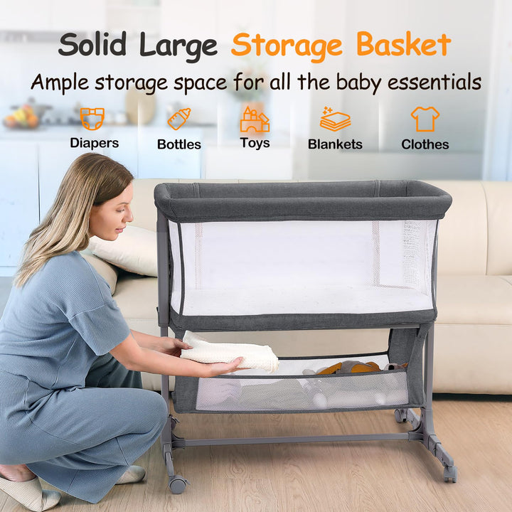 Beistellbett Baby mit Rollen 7-fach höhenverstellbar dunkelgrau - Bild 2