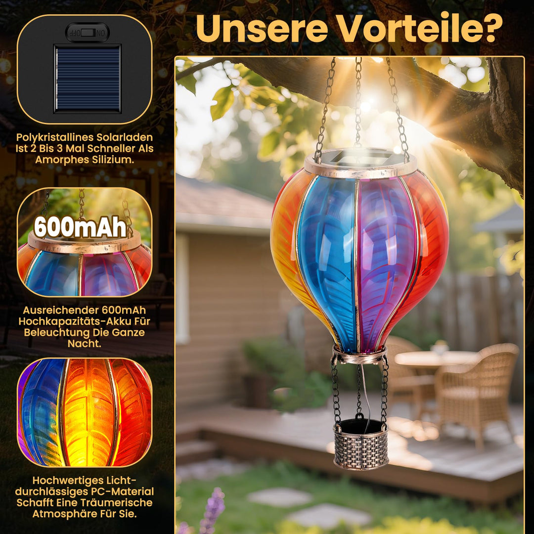 Solar Heissluftballon Laterne 2er-Set 46,5x13,8 cm Flammeneffekt Garten - Bild 3