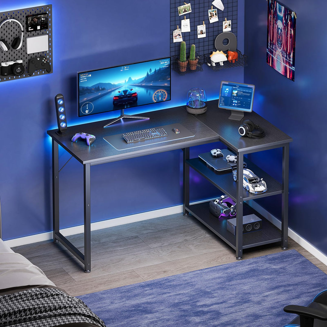 Gaming Tisch L-Form mit Regal 100x70 cm Schwarz Stahl - Bild 7