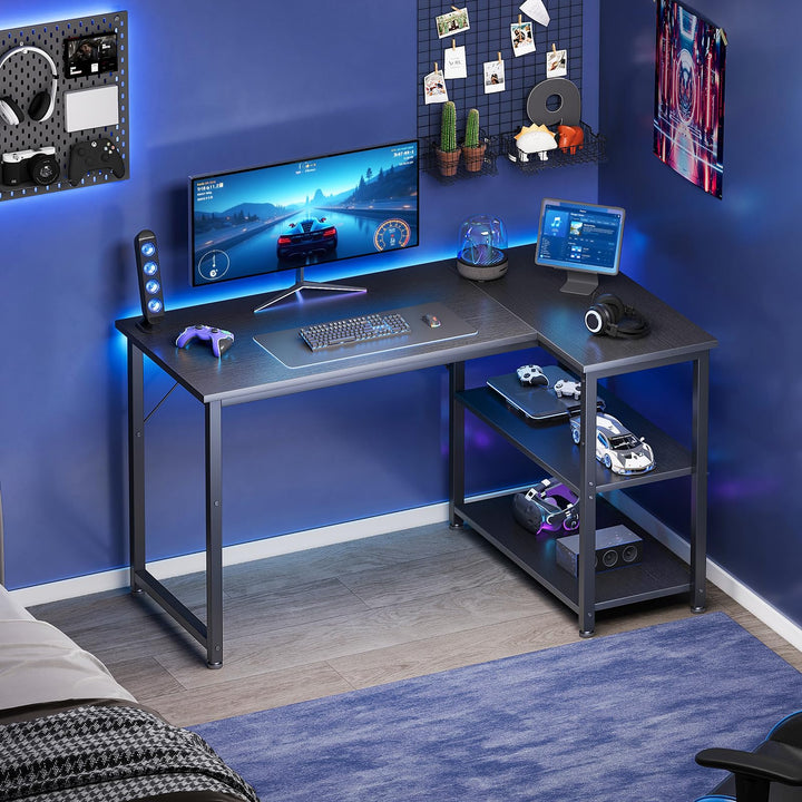 Gaming Tisch L-Form mit Regal 100x70 cm Schwarz Stahl - Bild 7
