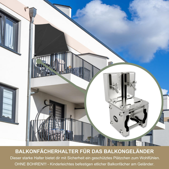 Balkonfächerhalter Edelstahl Klemmhalterung ohne Bohren für Geländer - Bild 2