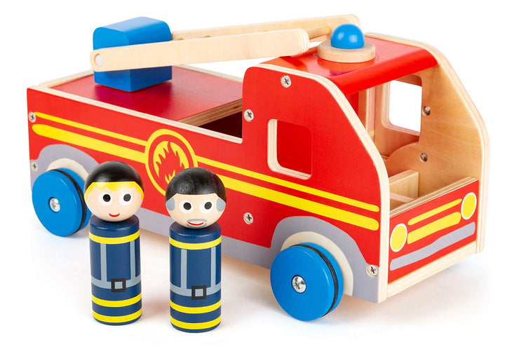 Feuerwehrauto Holz mit Leiter und 2 Spielfiguren ab 3 Jahre