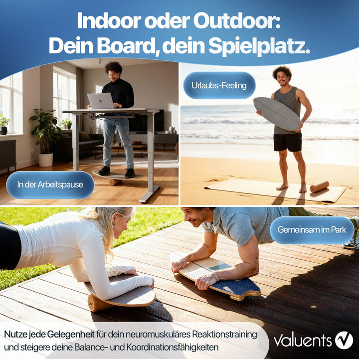 Balance Board Holz mit Korkrolle, Halterung und Trainingsball Stone Grey - Bild 3