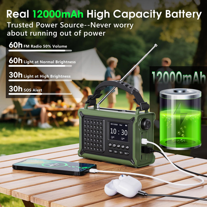 Kurbelradio DAB+/UKW Notfallradio 12000mAh Solar Bluetooth Taschenlampe - Bild 6