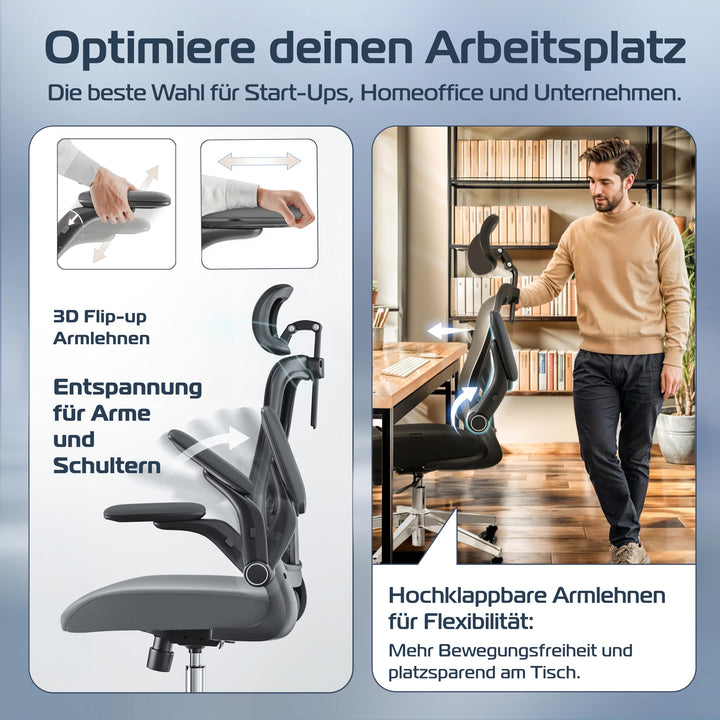 Bürostuhl Ergonomisch Netz-Mesh Lendenstütze 3D-Armlehnen 150 kg - Bild 5