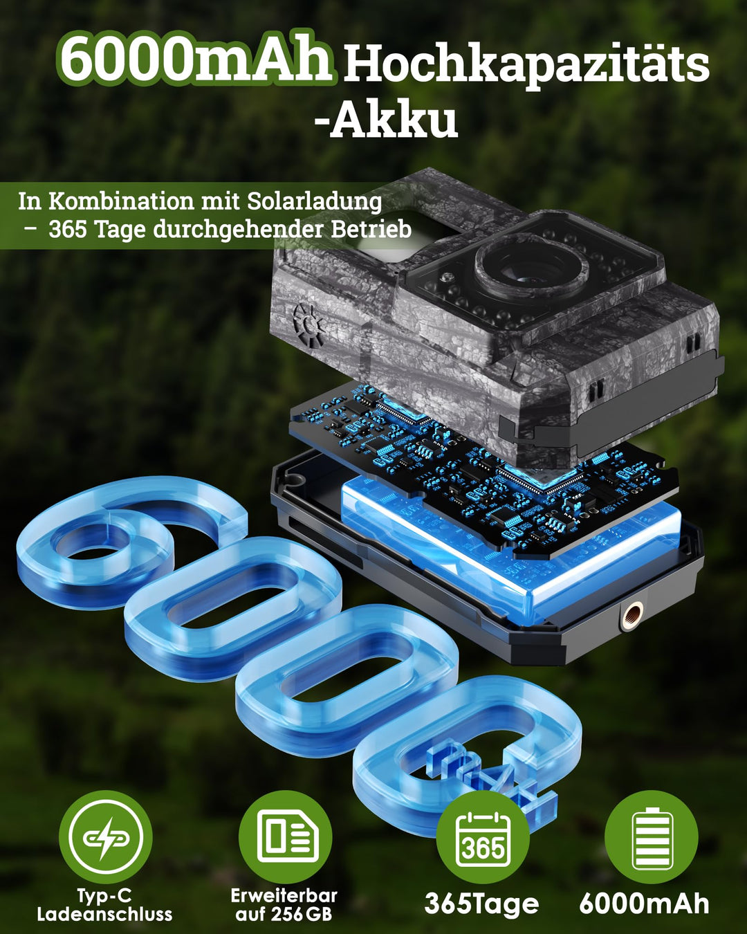 Wildkamera Solar 4K 64MP WLAN App-Steuerung Nachtsicht 6000mAh - Bild 6