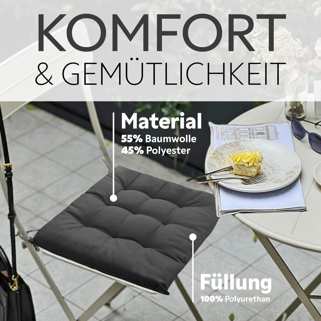 Sitzkissen 40x40x5 cm 4er-Set gesteppt für Indoor &amp; Outdoor - Bild 6