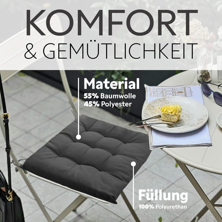 Sitzkissen 40x40x5 cm 4er-Set gesteppt für Indoor &amp; Outdoor - Bild 6