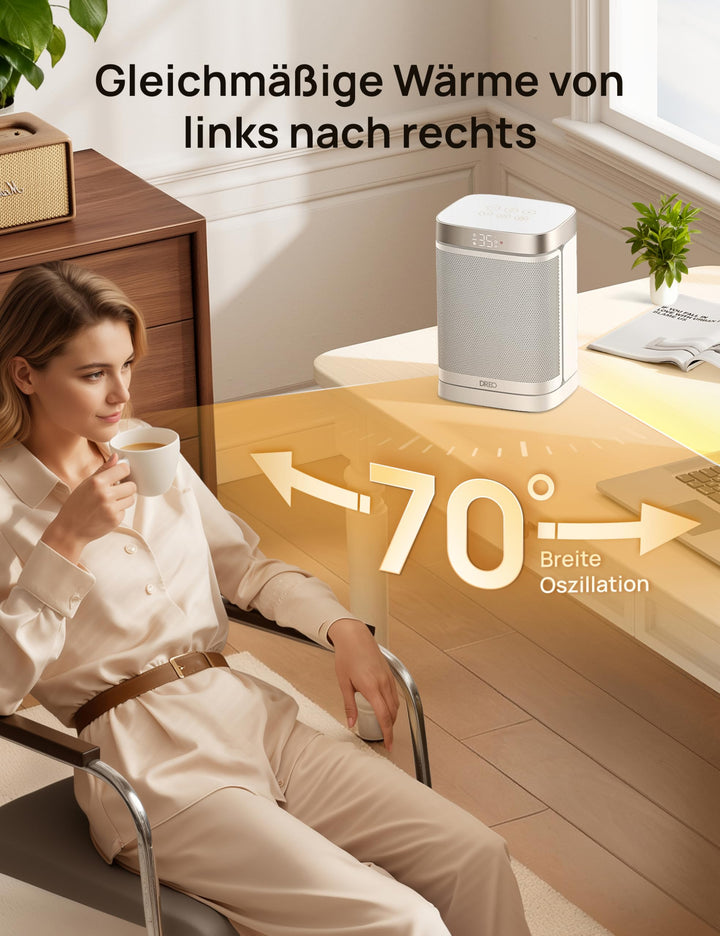 Heizlüfter Klein PTC-Keramik 1500W mit Thermostat und Oszillation - Bild 7