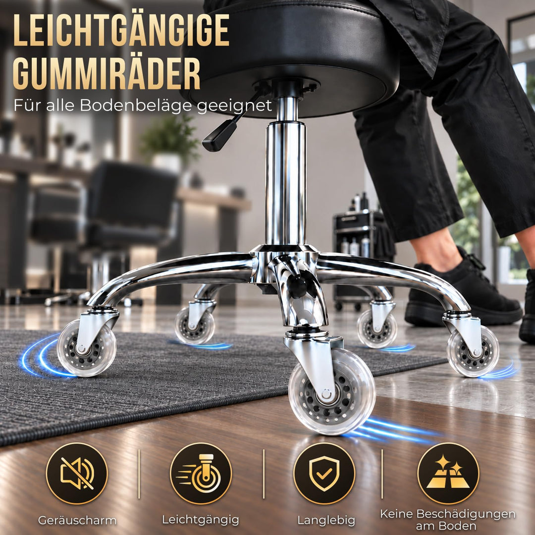 Rollhocker höhenverstellbar PU-Leder Metallrollen 51–66 cm - Bild 4
