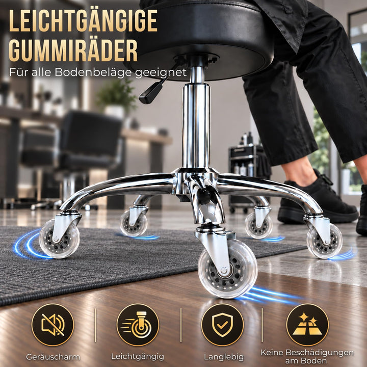 Rollhocker höhenverstellbar PU-Leder Metallrollen 51–66 cm - Bild 4