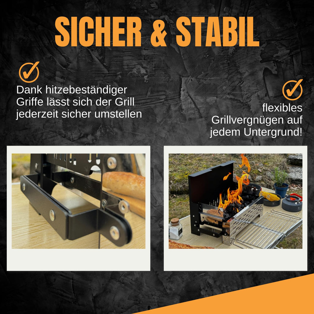 Klappgrill Holzkohle höhenverstellbar mit Zangen &amp; Tasche - Bild 4