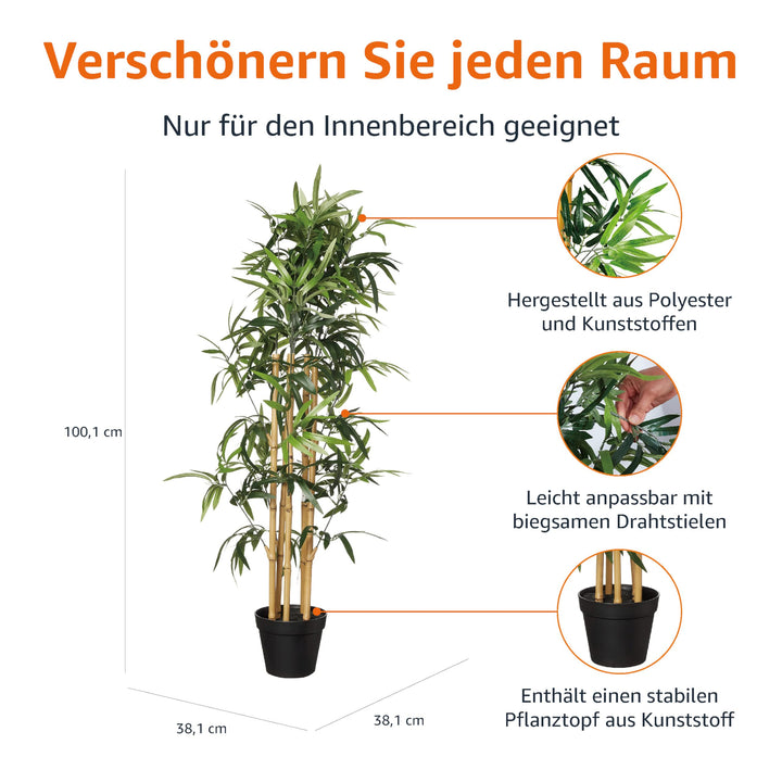 Künstliche Bambus-Pflanze im Topf 100 cm für Innenbereich - Bild 3