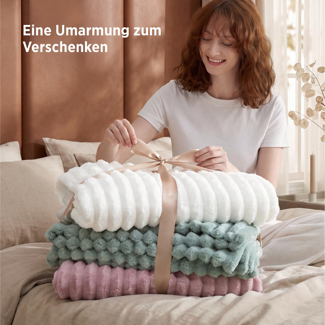 Kuscheldecke Flanell-Fleece 230x270 cm Streifenmuster Beige - Bild 7