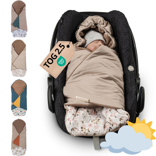 Einschlagdecke Babyschale Rosa Blüten für 3- & 5-Punkt-Gurte