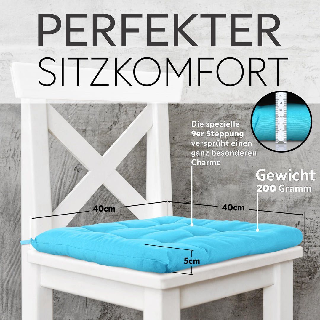 Sitzkissen 4er-Set 40x40x5 cm gesteppt mit Haltebändern Indoor Outdoor - Bild 3