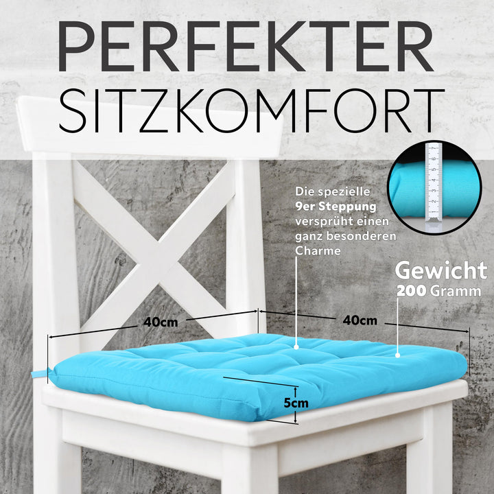 Sitzkissen 4er-Set 40x40x5 cm gesteppt mit Haltebändern Indoor Outdoor - Bild 3