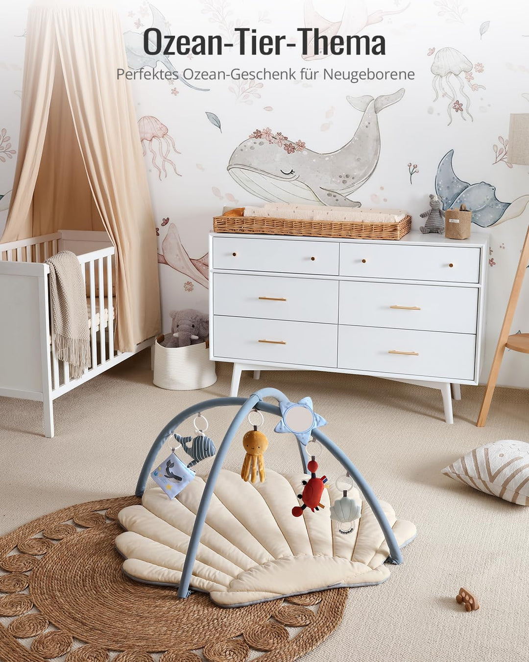 Spielbogen Baby mit Krabbeldecke Boho-Ozean 103x96cm 6 Spielzeuge - Bild 4