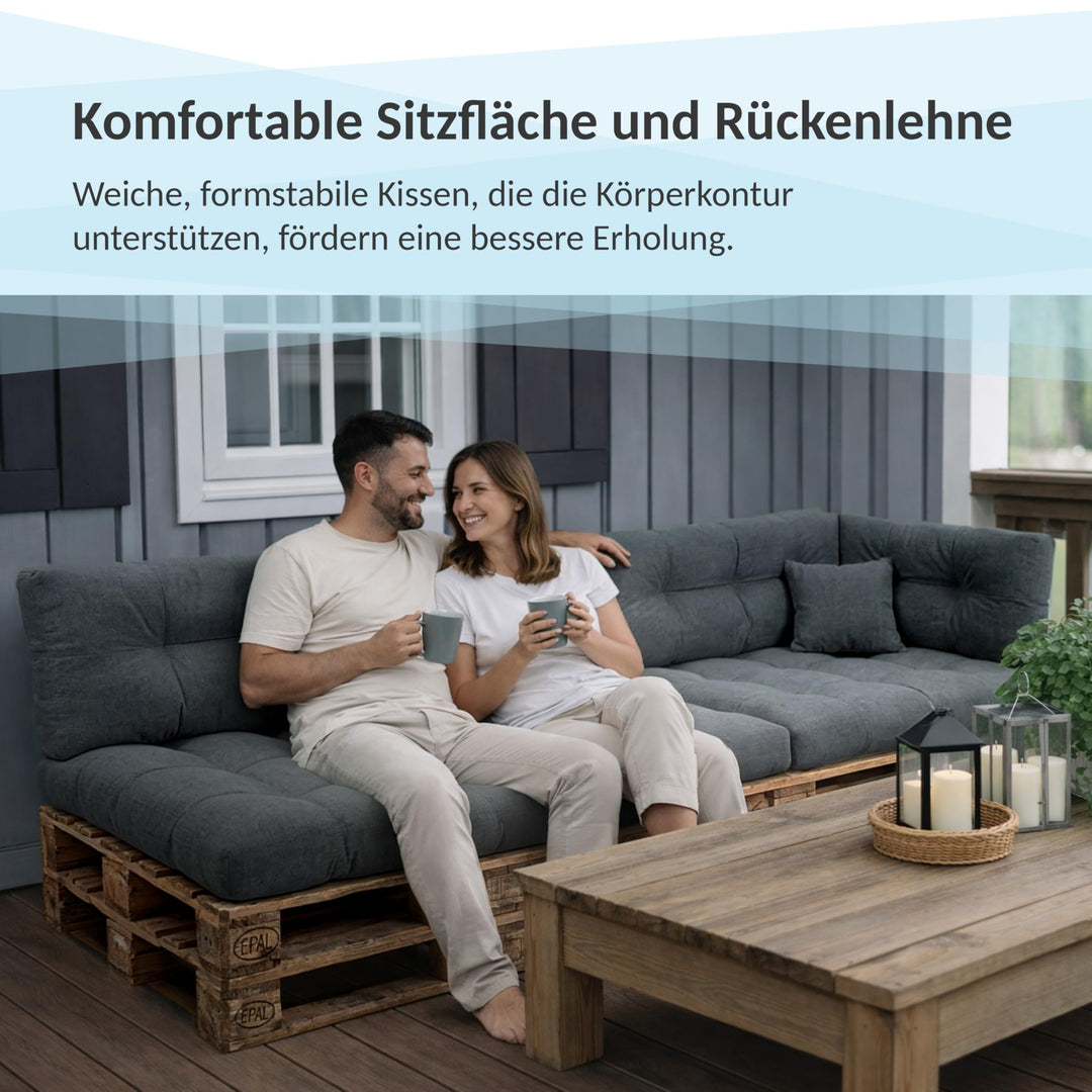 Palettenkissen 2er-Set 120x80 + 120x40 cm Anthrazit Outdoor - Bild 8