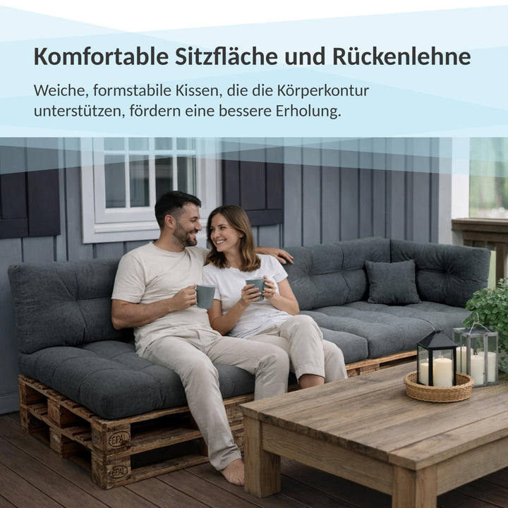Palettenkissen 2er-Set 120x80 + 120x40 cm Anthrazit Outdoor - Bild 8