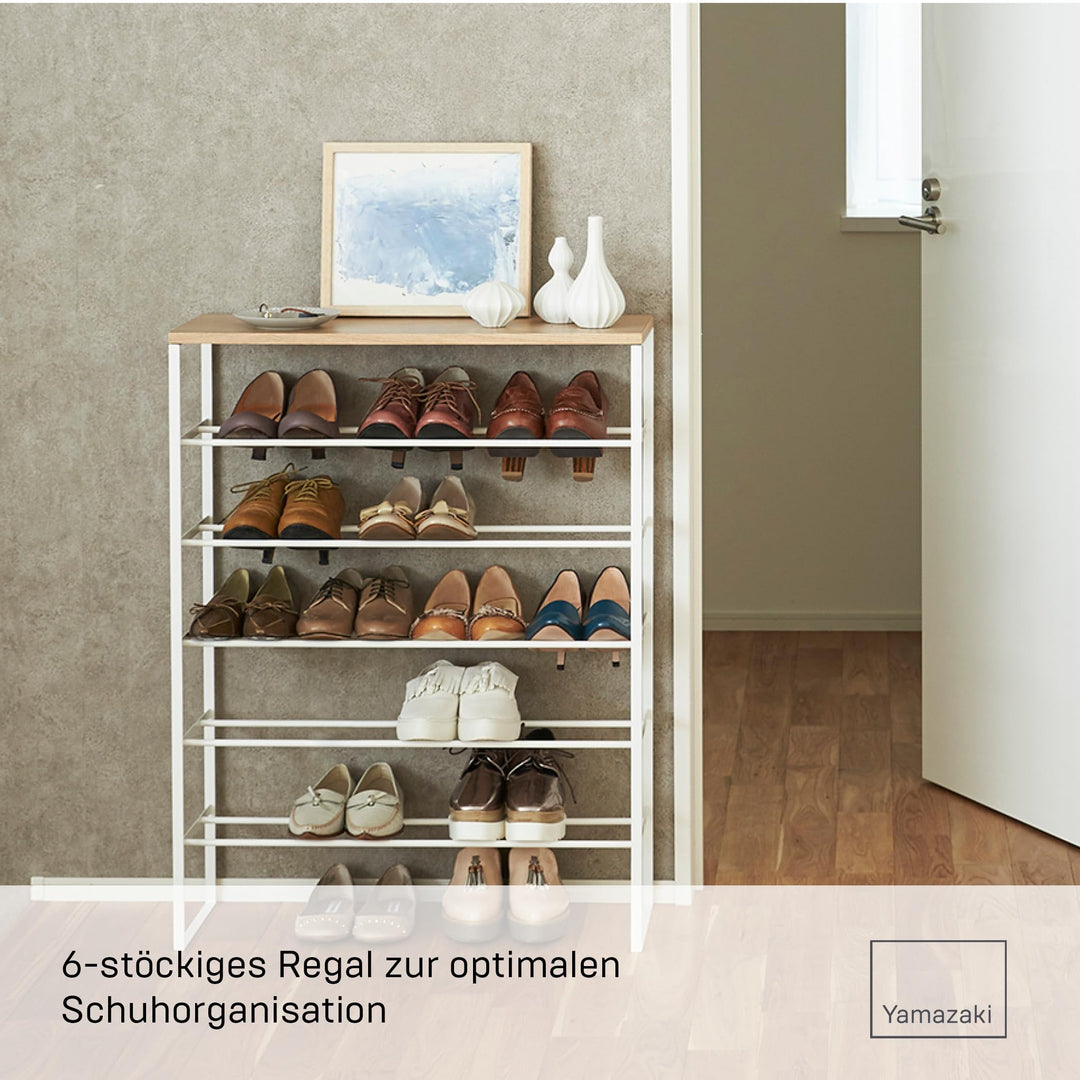 Schuhregal 6 Etagen Stahl/Holz für 15 Paar Schuhe, Weiss - Bild 2
