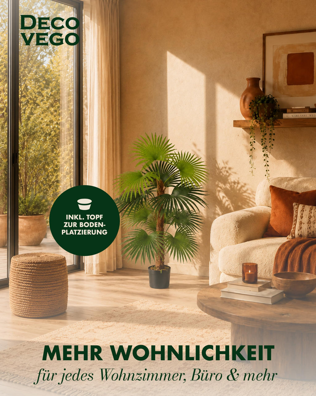 Kunstpflanze Farnpalme 120 cm mit 12 Wedeln für Wohnzimmer - Bild 3