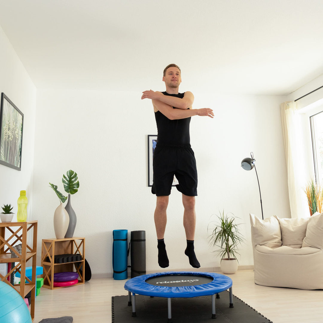 Fitness-Trampolin faltbar Indoor 95 cm, bis 100 kg, blau-schwarz - Bild 5
