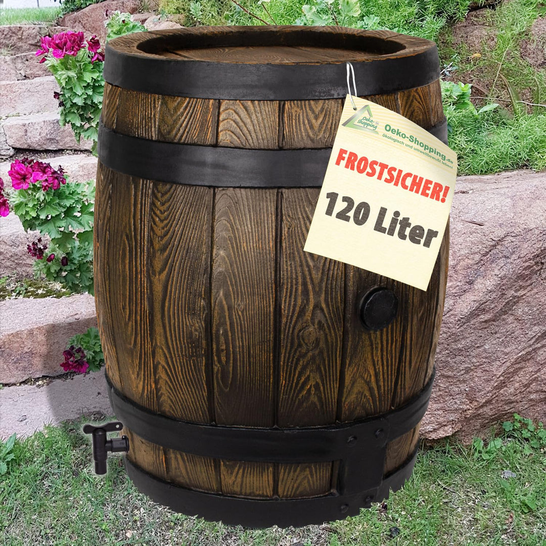 Regentonne Eichenfass-Optik 120 L PE-Kunststoff mit Auslaufhahn