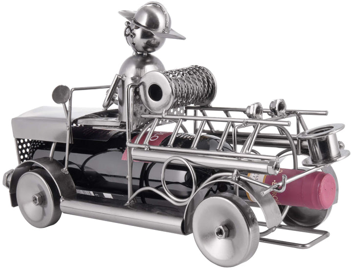 Weinflaschenhalter Feuerwehrauto Metall Silber mit Grußkarte - Bild 3