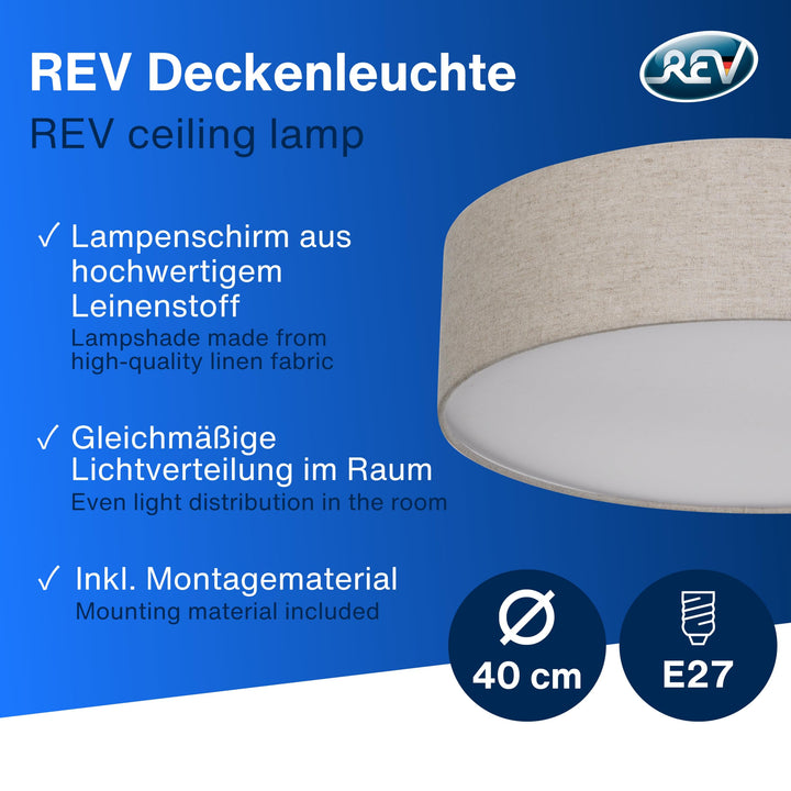 Deckenleuchte Vintage Leinenstoff Taupe 40cm 2x E27 flach - Bild 3