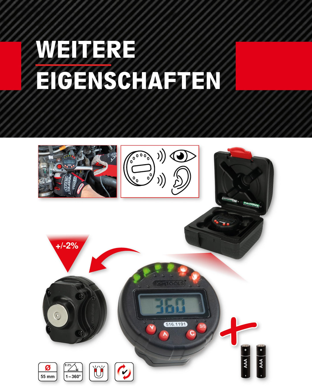 Digitaler Drehwinkelmesser magnetisch Ø 55 mm mit LED-Anzeige - Bild 4