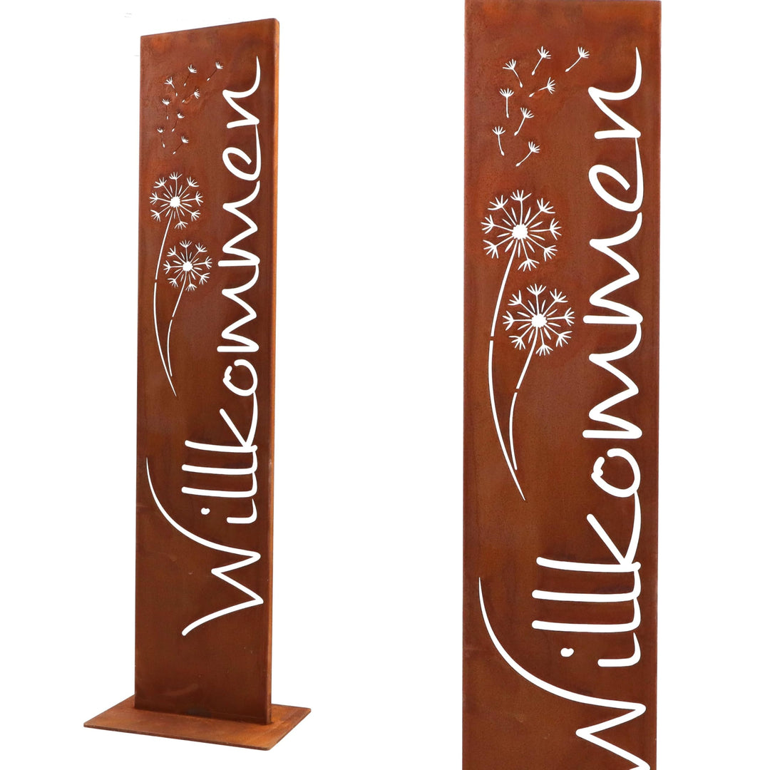 Willkommensschild Cortenstahl Edelrost 71 cm Stele Gartendeko