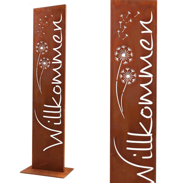 Willkommensschild Cortenstahl Edelrost 71 cm Stele Gartendeko