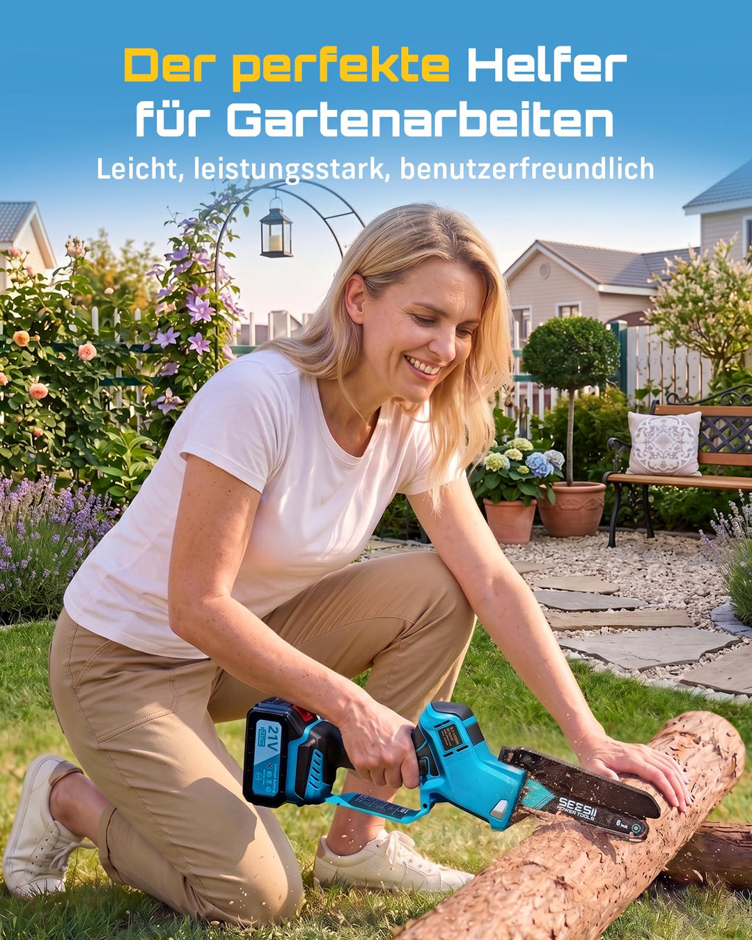 Mini Kettensäge Akku 6 Zoll bürstenlos 1000W mit 2x4Ah Akku - Bild 9