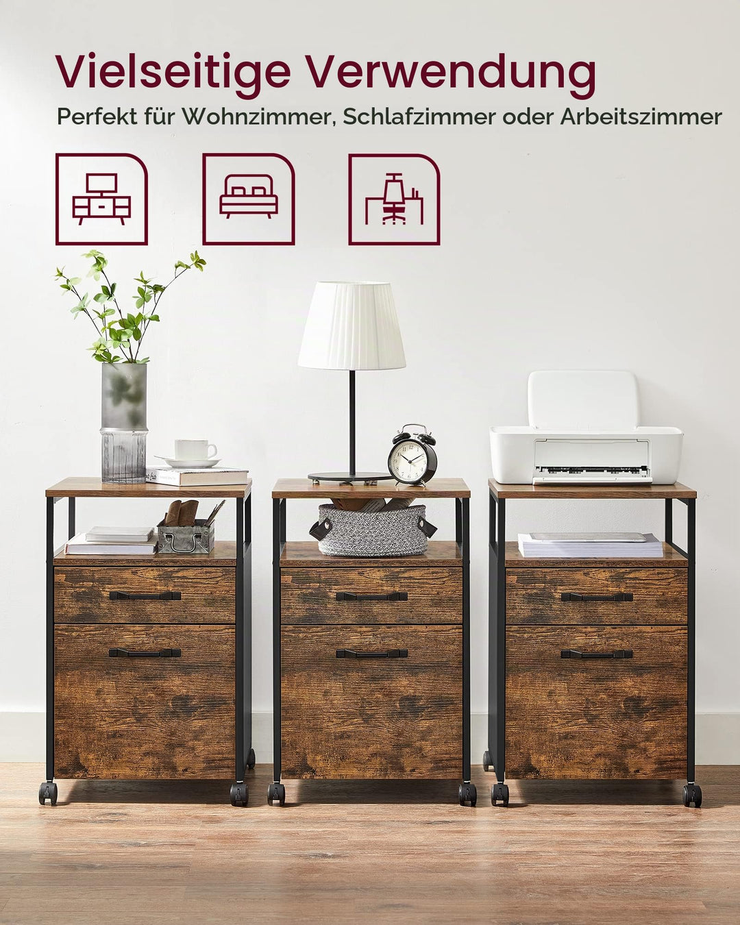 Rollcontainer mit 2 Schubladen und Rollen für Büro und Schreibtisch - Bild 8