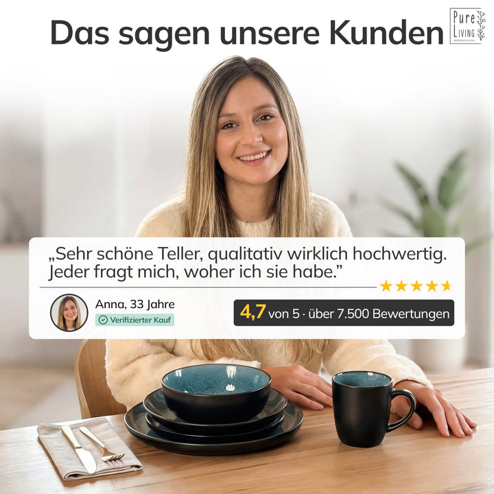 Steingut Geschirrset 24-teilig für 6 Personen Petrol-Mattschwarz - Bild 8