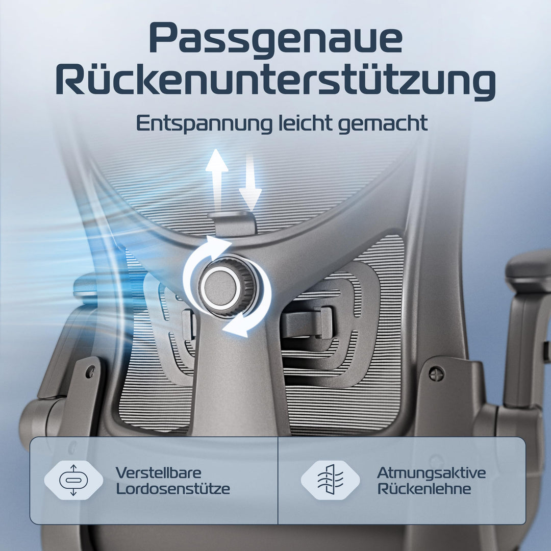 Bürostuhl Ergonomisch Mesh 150kg Nylon mit Lendenwirbelstütze - Bild 5