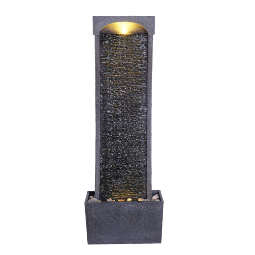 Gartenbrunnen Polyresin Schiefer-Optik mit LED und Wasserfall 98 cm