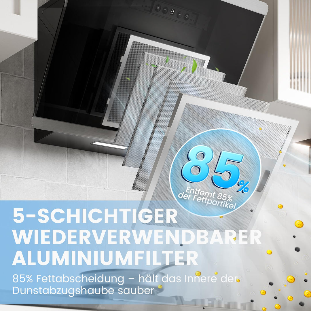 Dunstabzugshaube 60cm kopffrei Schräg-Design Glas Edelstahl A++ - Bild 9
