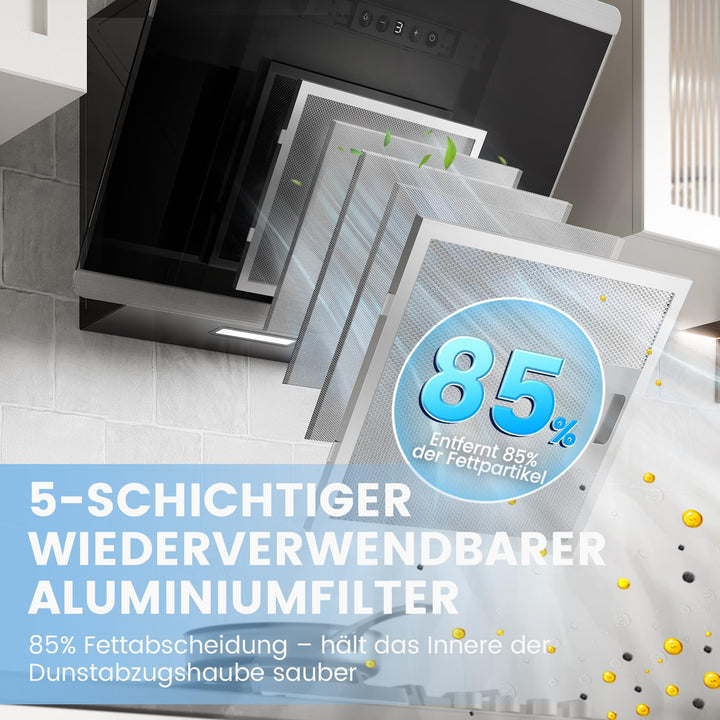 Dunstabzugshaube 60cm kopffrei Schräg-Design Glas Edelstahl A++ - Bild 9