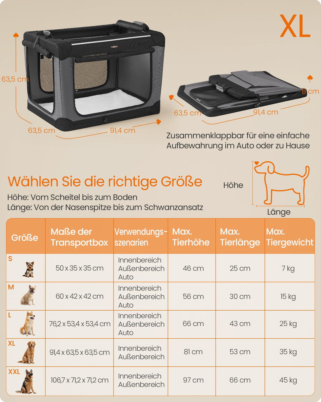Faltbare Hundebox XL Oxford-Gewebe 91x64cm für grosse Hunde - Bild 4