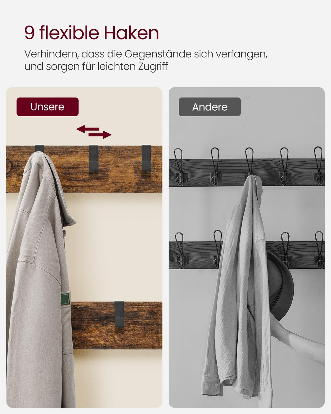 Garderobenständer 4-in-1 mit Spiegel, Schuhbank und Haken, 185 cm - Bild 4