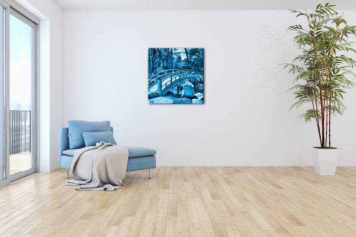 Leinwandbild Japanischer Garten Blau Monochrom 70x70 cm - Bild 4