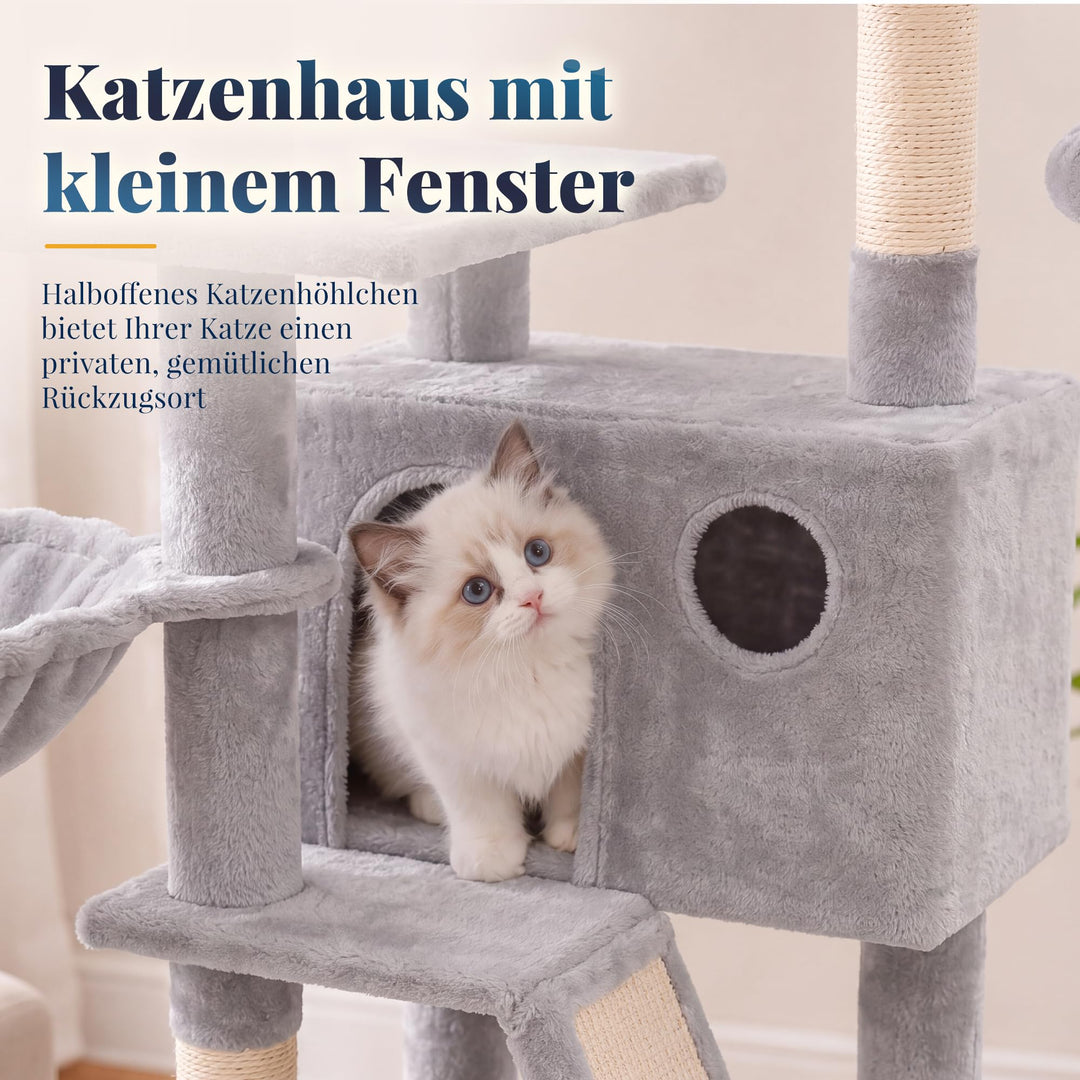 Kratzbaum für mehrere Katzen mit Haus, Hängematte und Sisal - Bild 3